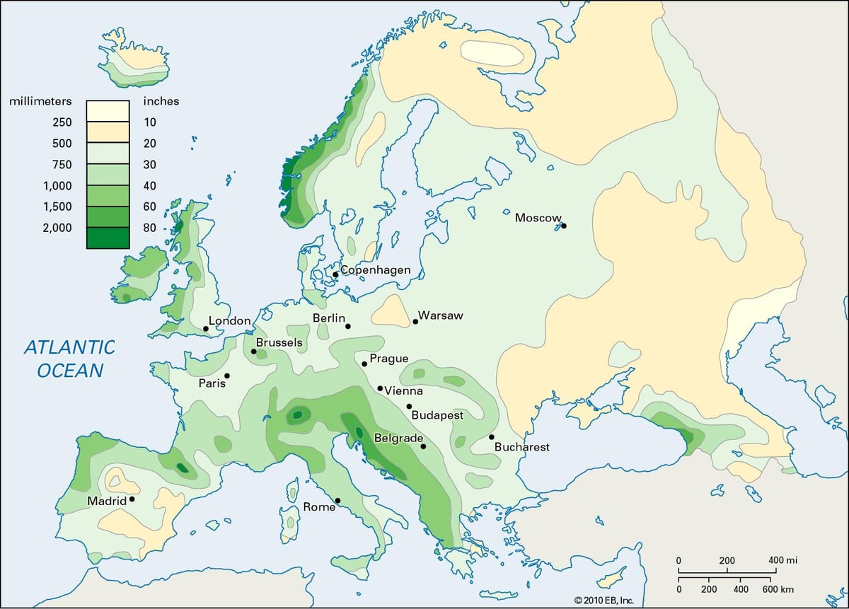 srážky mapa irska