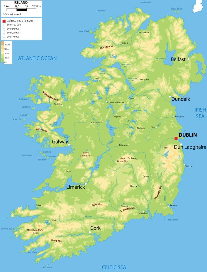 reliéfní mapa irska