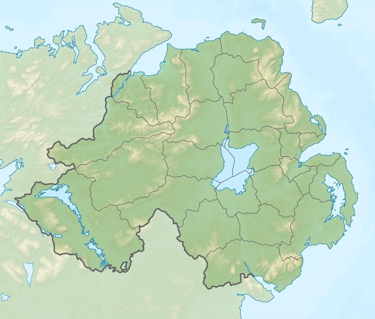 mapa fyzická mapa severního irska
