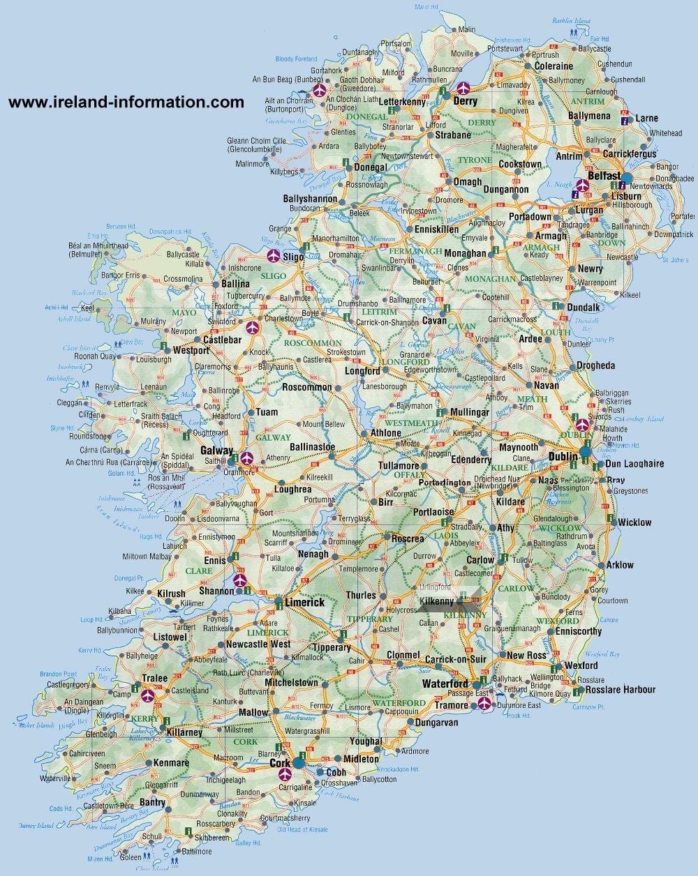 irsko mapa, cestování