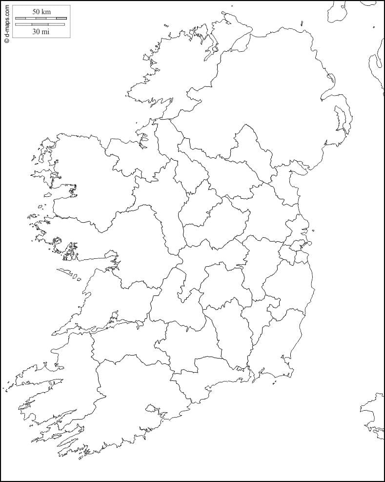 slepá mapa irska s county hranice