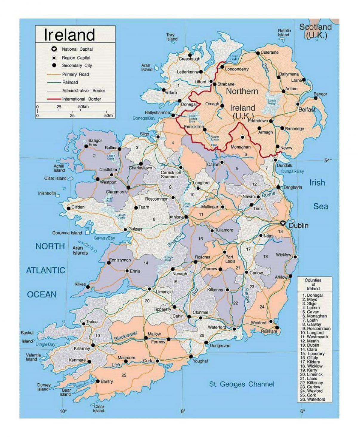 mapa irska s městy