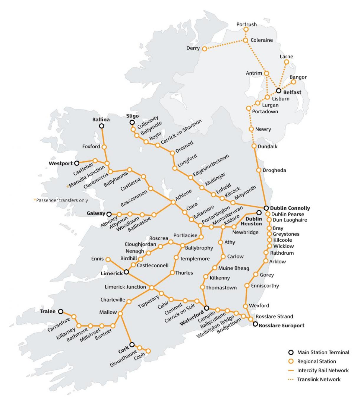 cestování vlakem v irsku mapě
