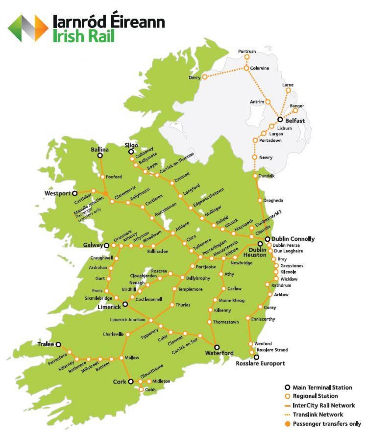 železniční dopravu v irsku mapě