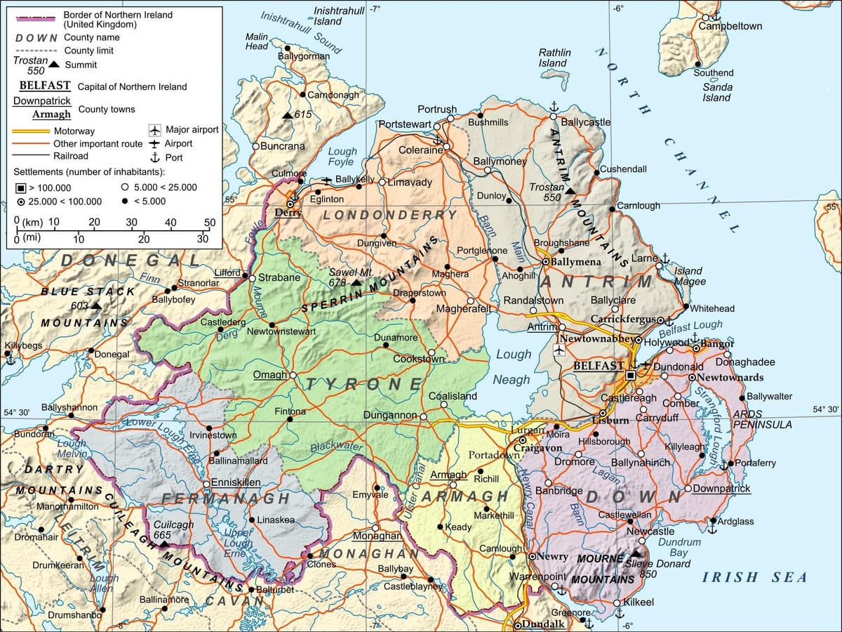 mapa letišť v severním irsku