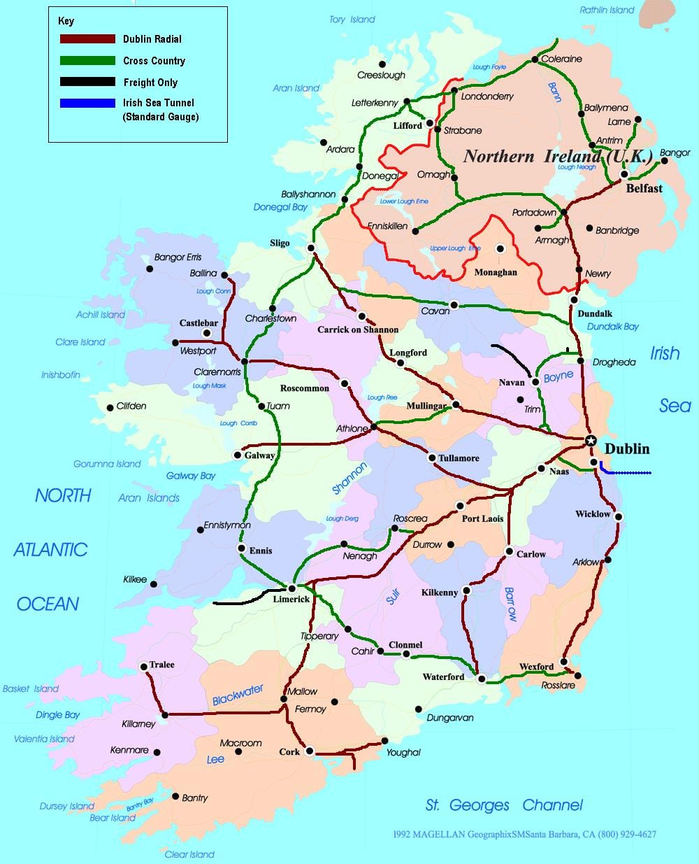 mapa vlakové cesty v irsku