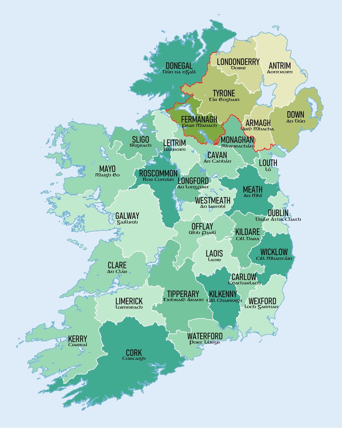 mapa jižní irsko zobrazuji kraje
