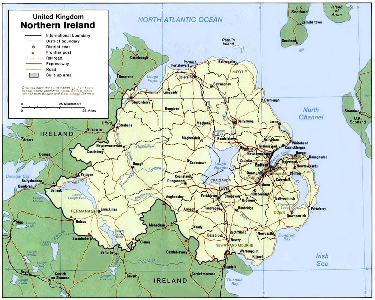 severní irsko mapa města