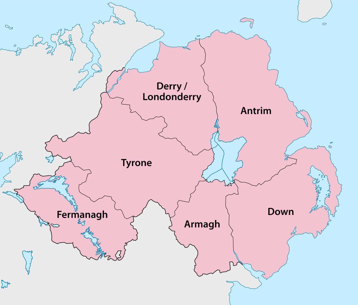 mapa severního irska krajů a měst