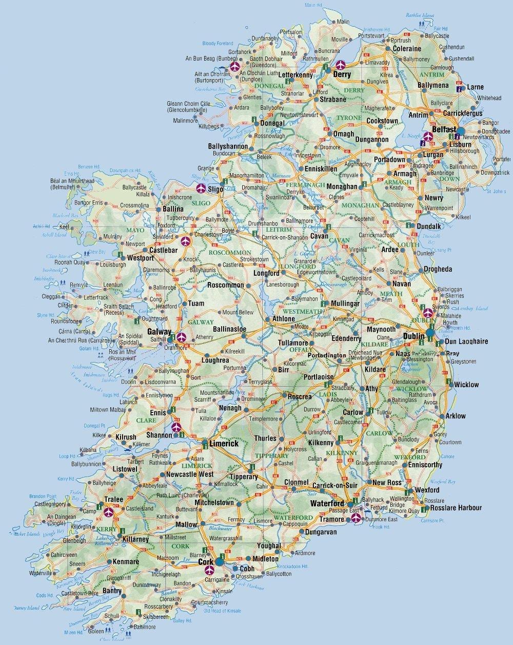 mapa východního pobřeží irska