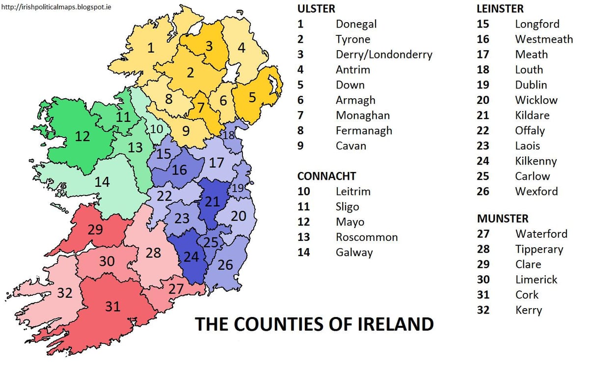 mapa irska ukazuje provincií