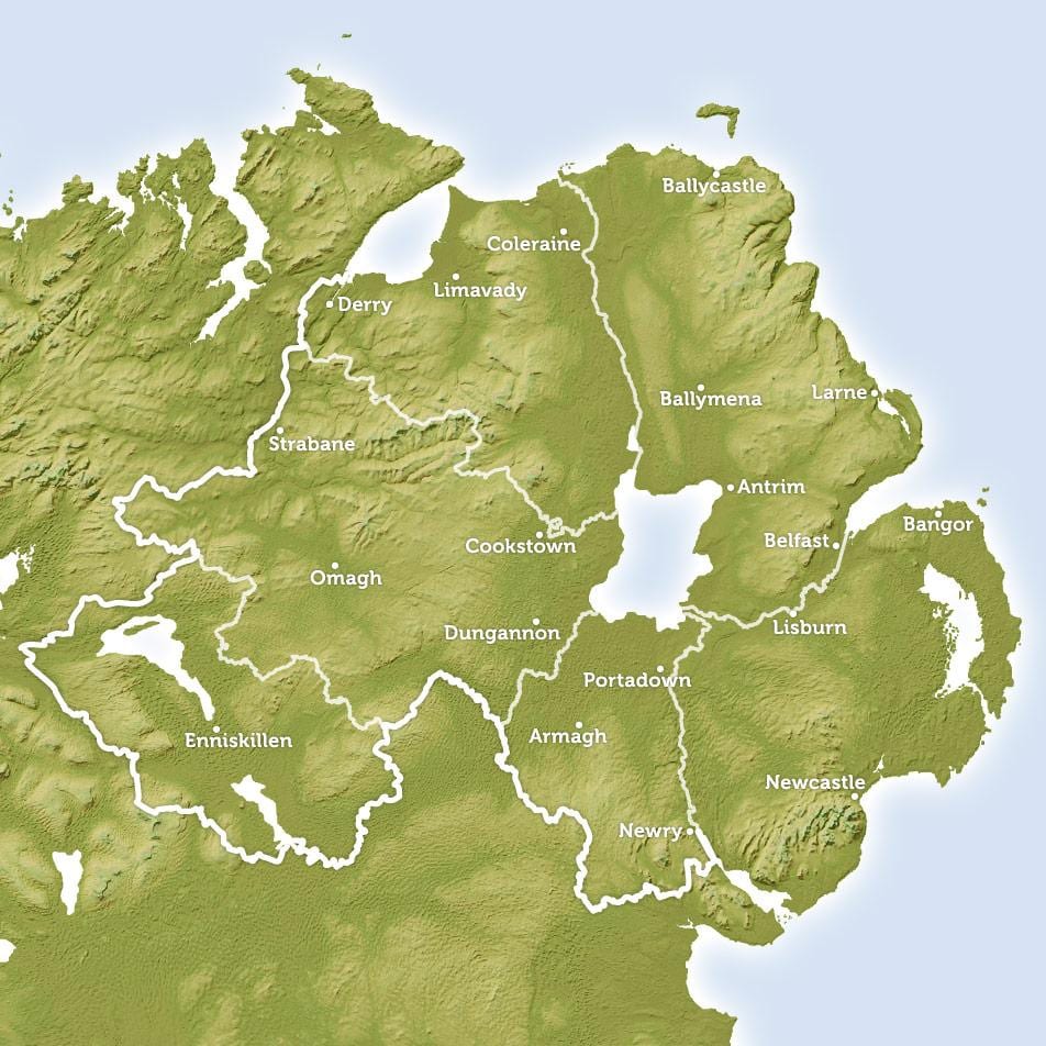 mapa regionální mapa severního irska