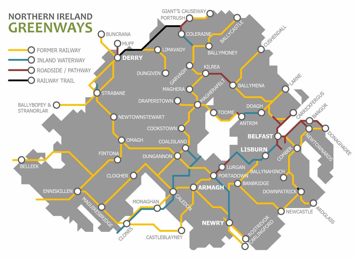 mapa severního irska železniční sítě