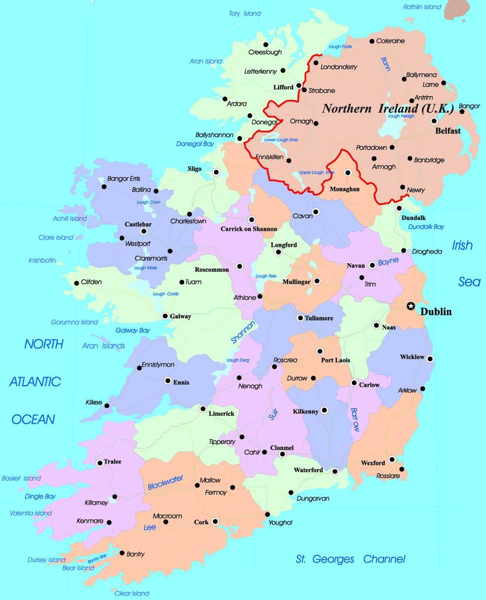 politická mapa irska a severního irska