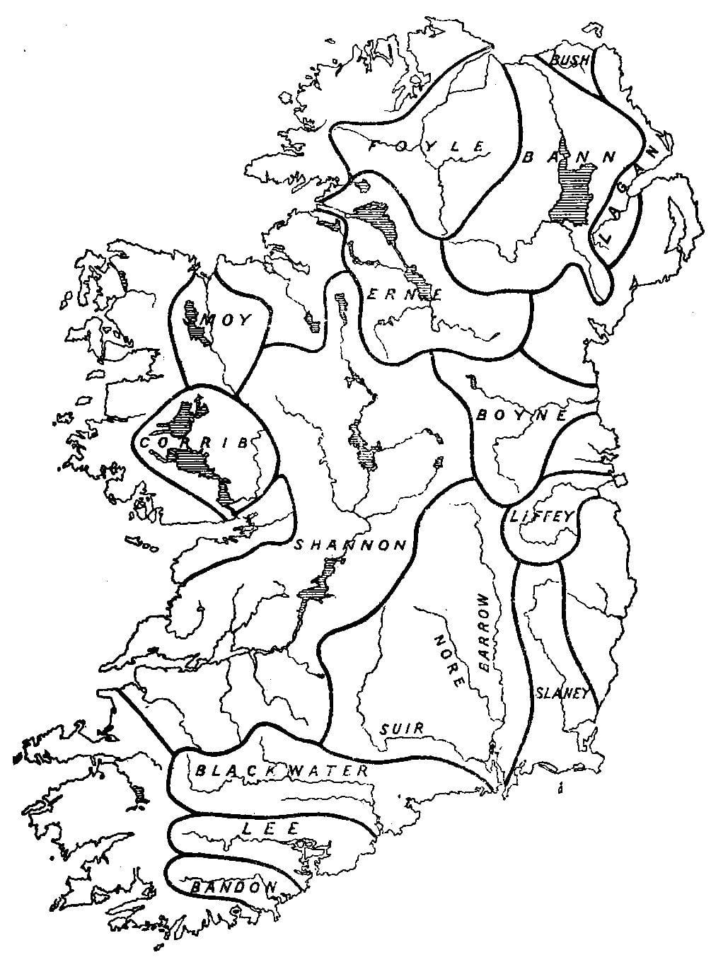 slepá mapa irska s řeky a hory