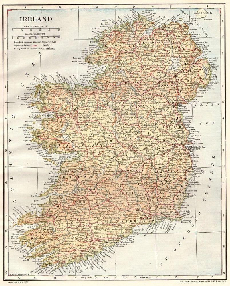 irsko vintage mapa