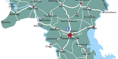 Mapa hrabství roscommon, irsko