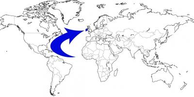 Mapa světa ukazuje, irsko