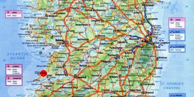Mapa irska ukazující turistických atrakcí