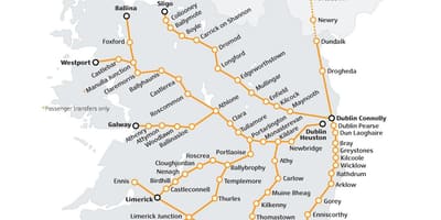 Cestování vlakem v irsku mapě