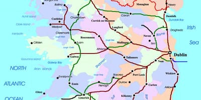 Mapa vlakové cesty v irsku
