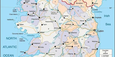 Podrobná mapa irska s městy a měst