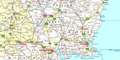 Mapa jihovýchodní irsko
